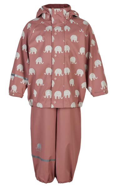 CeLaVi Regenanzug rosenholz mit weissen Elefanten Set Regenhose + Regenjacke