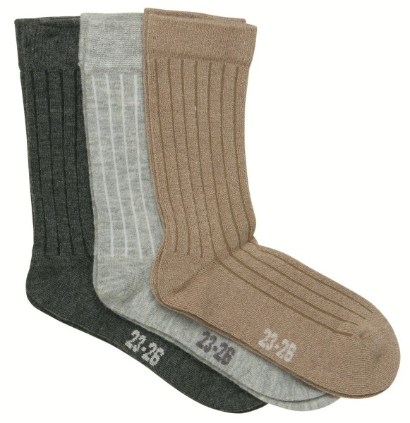 Minymo Funktionssocken 3er Pack grau/beige Socken mit Wolle und Viskose