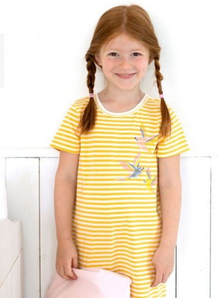 Mädchen Sommer Nachthemd gelb/weiß geringelt Bio-Baumwolle