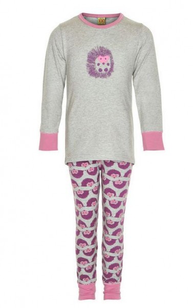 Celavi Mädchen Schlafanzug Pyjama 2 Teiler grau rosa Igel