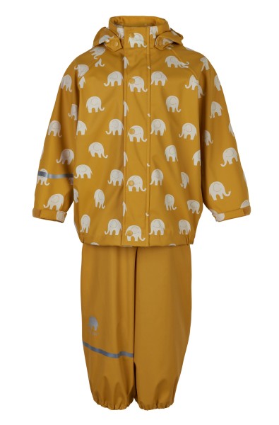 CeLaVi Regenanzug maisgelb mit weissen Elefanten Set Regenhose + Regenjacke