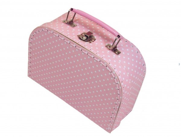 Pappkoffer Mädchenkoffer aus Pappe rosa mit Pünktchen