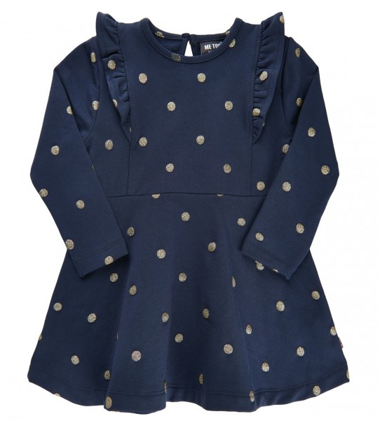 Mädchen Kleid dunkelblau Sweatkleid mit goldenen Punkten