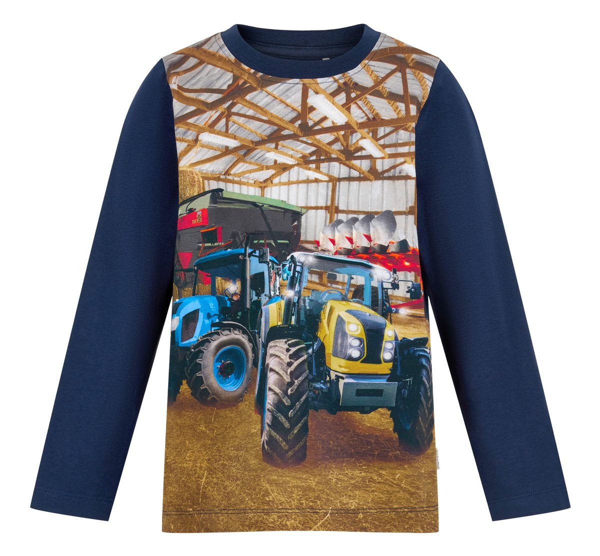 S&C Jungen Langarmshirt Traktor Longsleeve Trecker Fotodruck Farmer Landwirt H-159 blau 