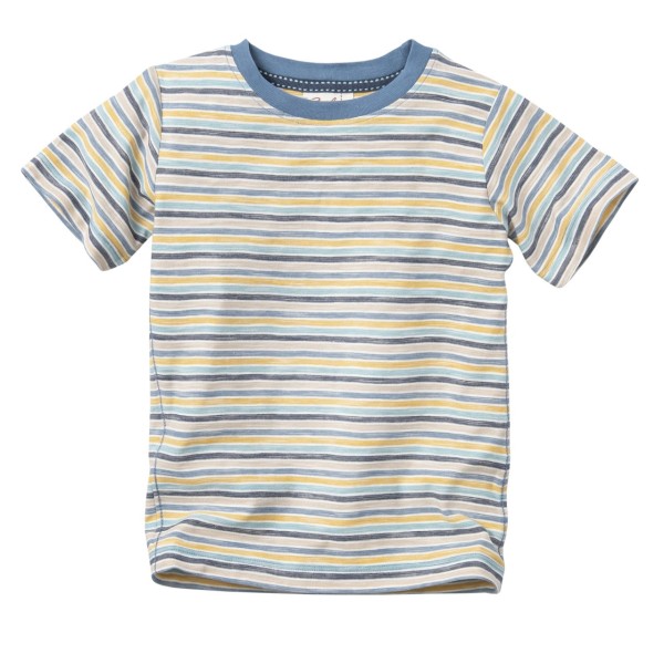 People Wear Organic Kurzarm T-Shirt blau/gelb geringelt Bio-Baumwolle