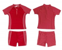 UV Schutz Anzug Mädchen Set Shirt + Shorts rot mit Punkten