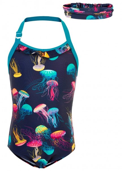 Color Kids TORDIS Mädchen Badeanzug Quallen mit UV Schutz + Bandana