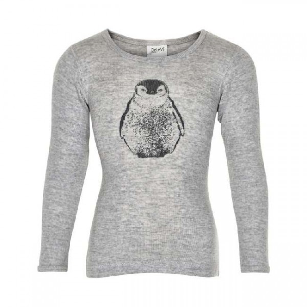 Celavi Langarmshirt grau melange Pinguin Unterhemd Wolle