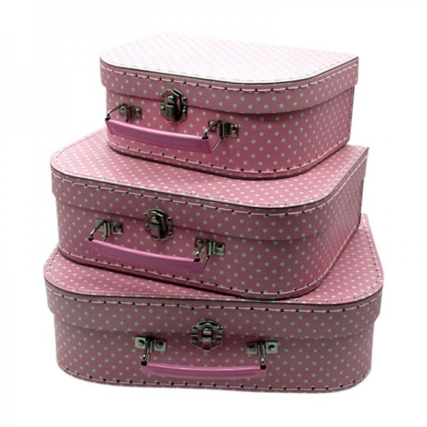 Pappkoffer Mädchenkoffer aus Pappe rosa mit Pünktchen