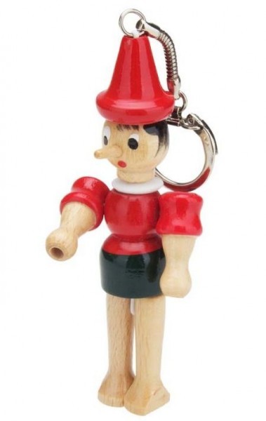 Pinocchio Schlüsselanhänger Holzfigur 11cm mit Schlüsselring