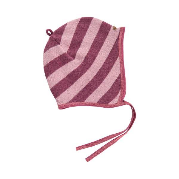 Celavi Wollmütze Blockstreifen rosa Strickmütze mit Bändel