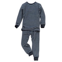 People Wear Organic Jungen Frottee Schlafanzug dunkelblau / grau geringelt